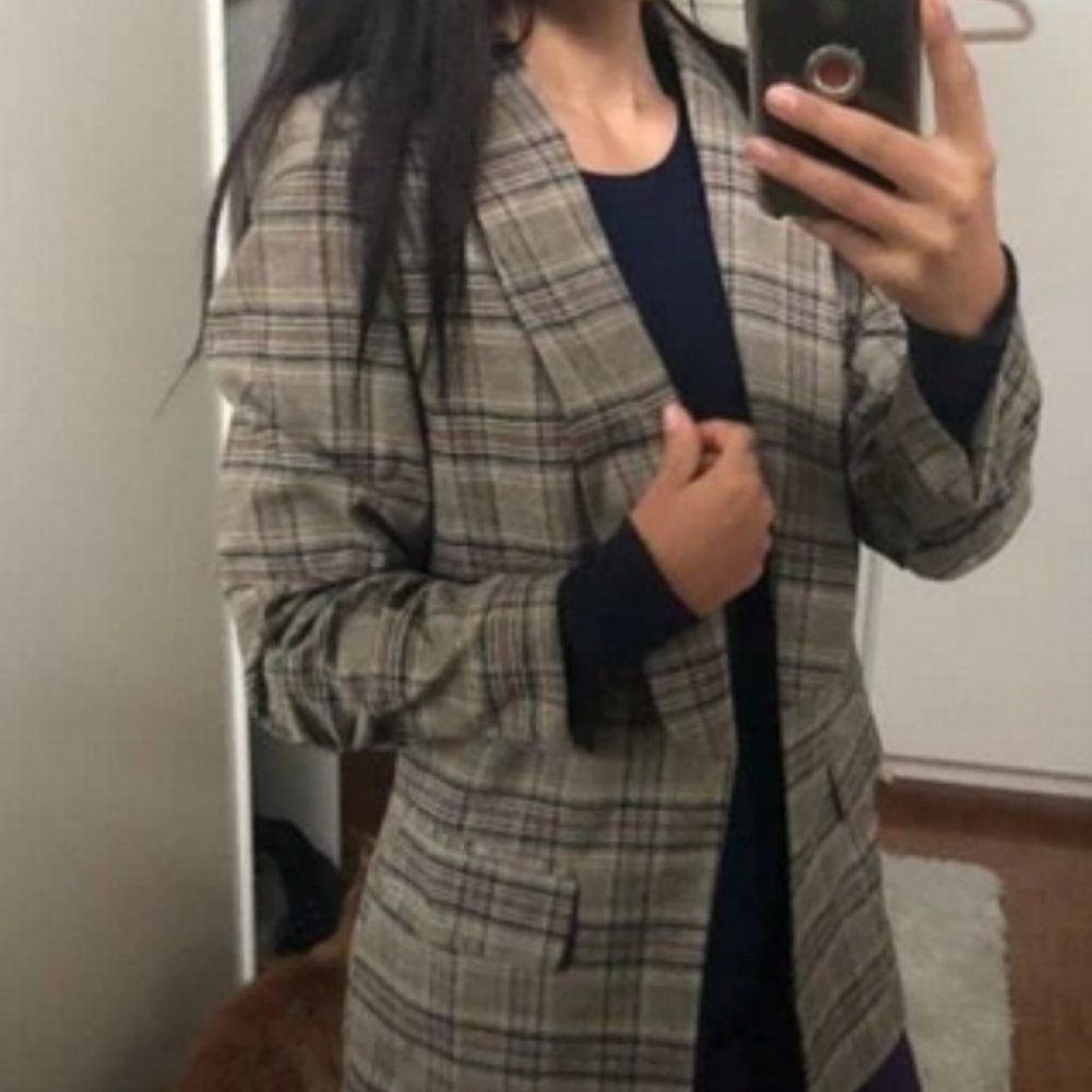 Plaid Flap Detail Shawl Collar Blazer Jacket work office Business Chic - Picture 12 of 16